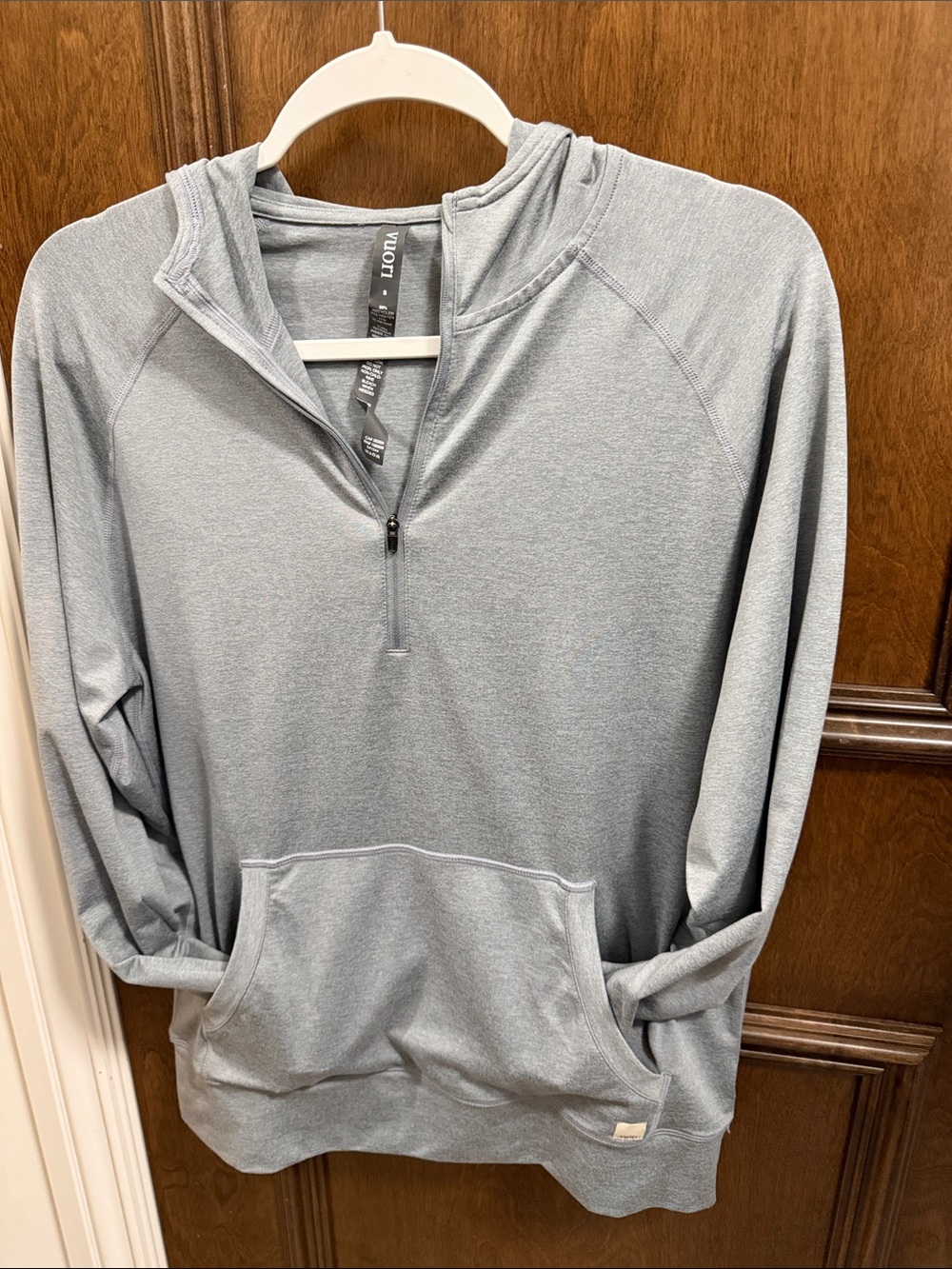Vuori Men's Heather Light Blue/Gray Quarter-Zip Hoodie NWT Small New